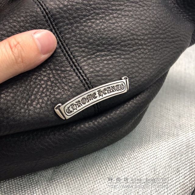 chrome hearts包 克羅心黑色摔紋牛皮腰包 925純銀配件 克羅心黑色挎包  gjc1866